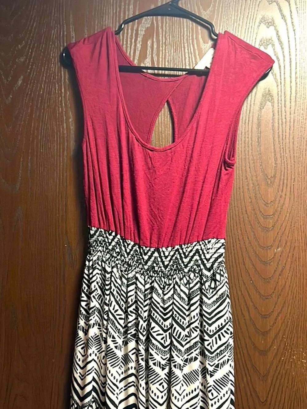 CHANEL Red and Black & White Patterned Sleeveless Dress